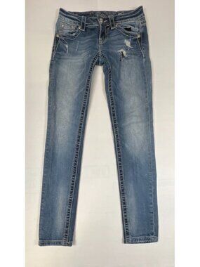 Miss Me Women 26x31 Signature Skinny Jeans Medium Wash Distressed Embellished